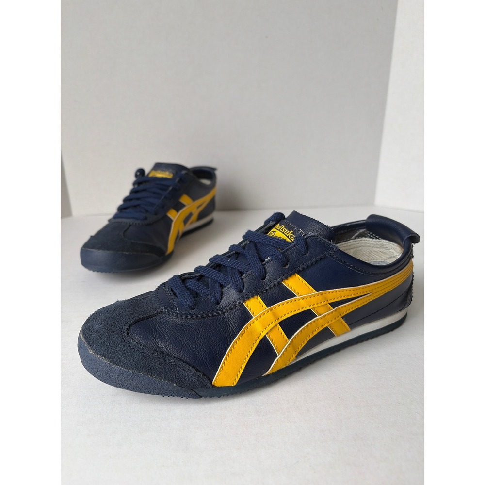Onitsuka Tiger Mexico 66 Navy Blue Yellow Leather Sneakers HK20E US 6.5